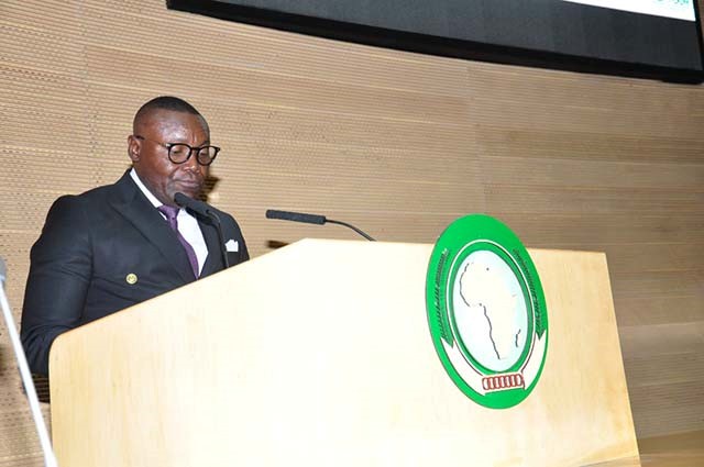 Christian Mbina during his speech at the “Africa Celebrates” Forum on October 19, 2022 in Addis Ababa. © D.R.