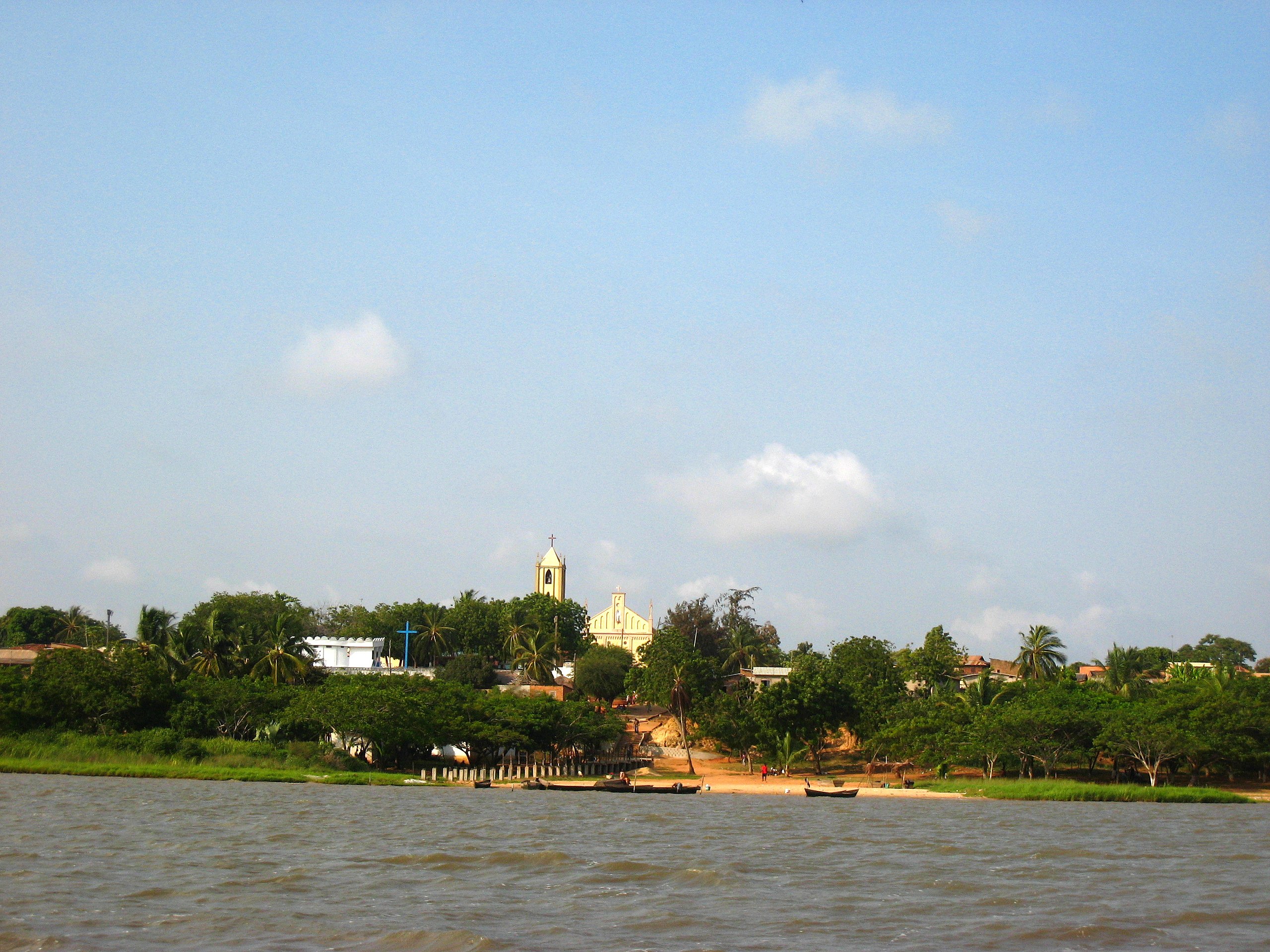 Togoville, with the cathedral of the Marian sanctuary Notre-Dame du Lac Togo which stands out in the distance.